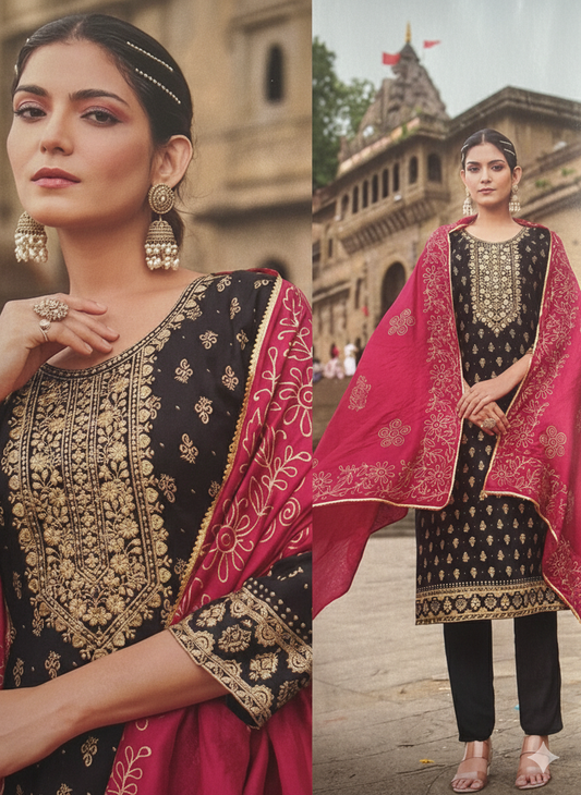 Indian Ladies Black Rayon Salwar Kameez Kurti Suit SS32