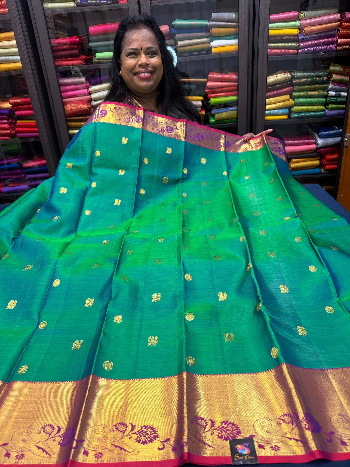 Kanchipuram Pure Silk handloom Saree Indian Kanjivaram Green Red Sari SPK429