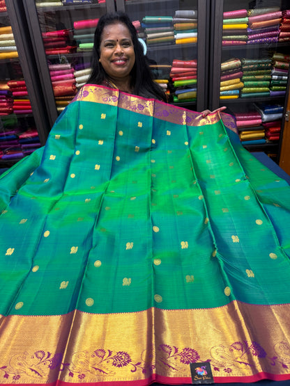 Kanchipuram Pure Silk handloom Saree Indian Kanjivaram Green Red Sari SPK429