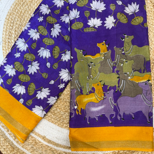 Purple Indian Casual wear Saree Kalamkari Printed Sari S143