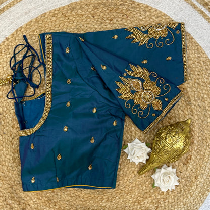 42” XL Size 12 size Aari Worked Sari Blouse Indian Saree Top Blue B233