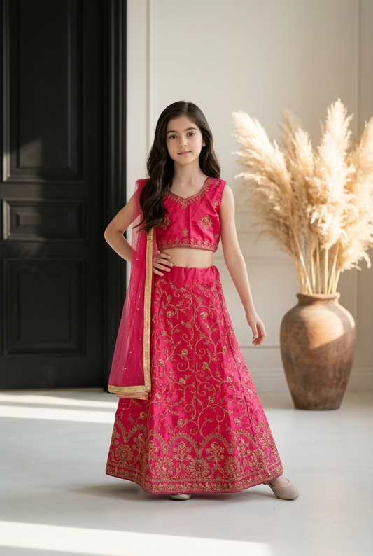 28” Size Age 5 to 6 Pink Indian Lehenga Pavadai Sattai Skirt Top Lahenga G81