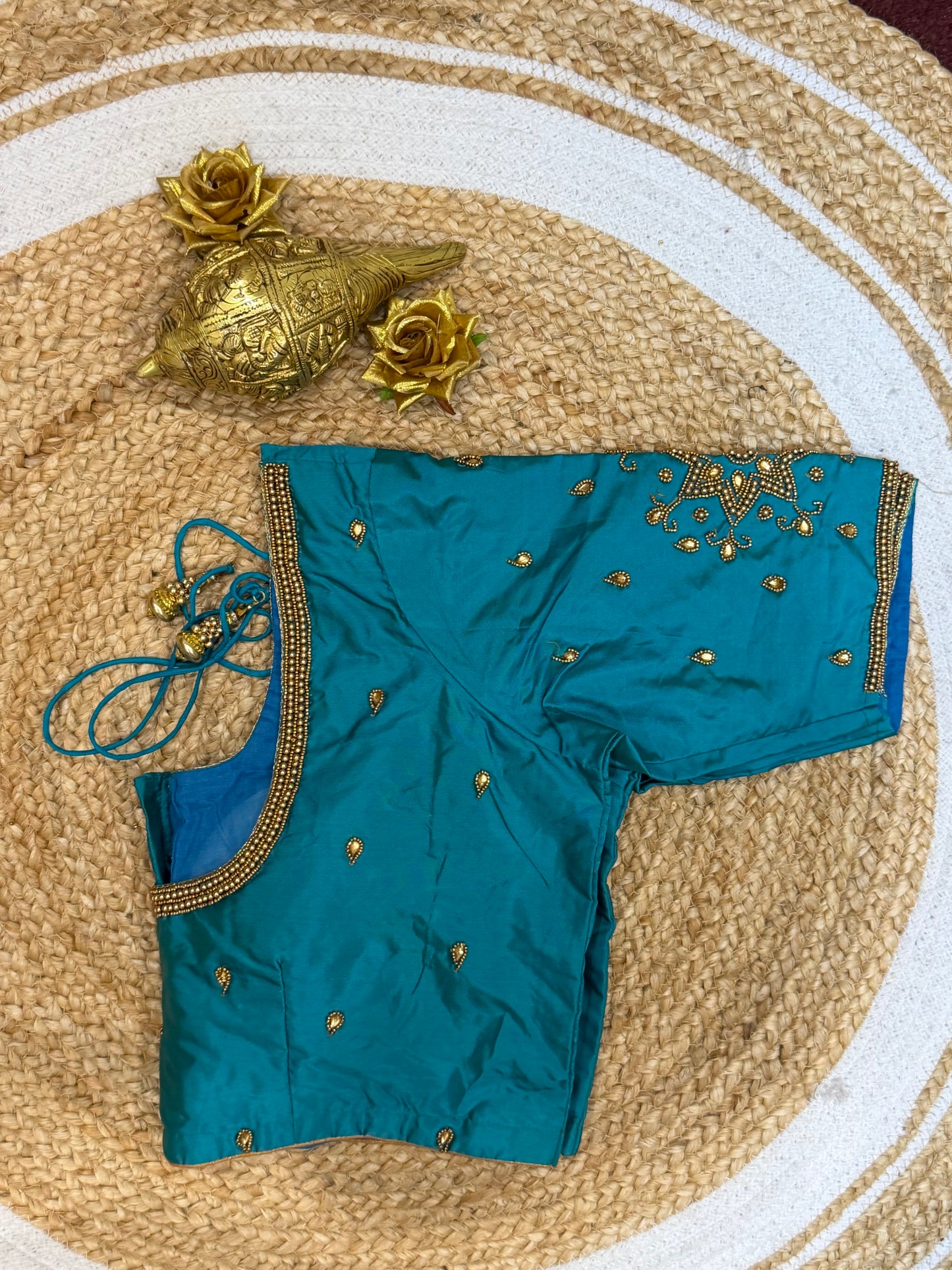 42” XL Size 12 size Aari Worked Sari Blouse Indian Saree Top Blue B160