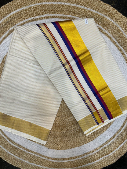 Kerala Vishu Sari Indian hand Printed Kasavu Onam Saree C21 Col 3