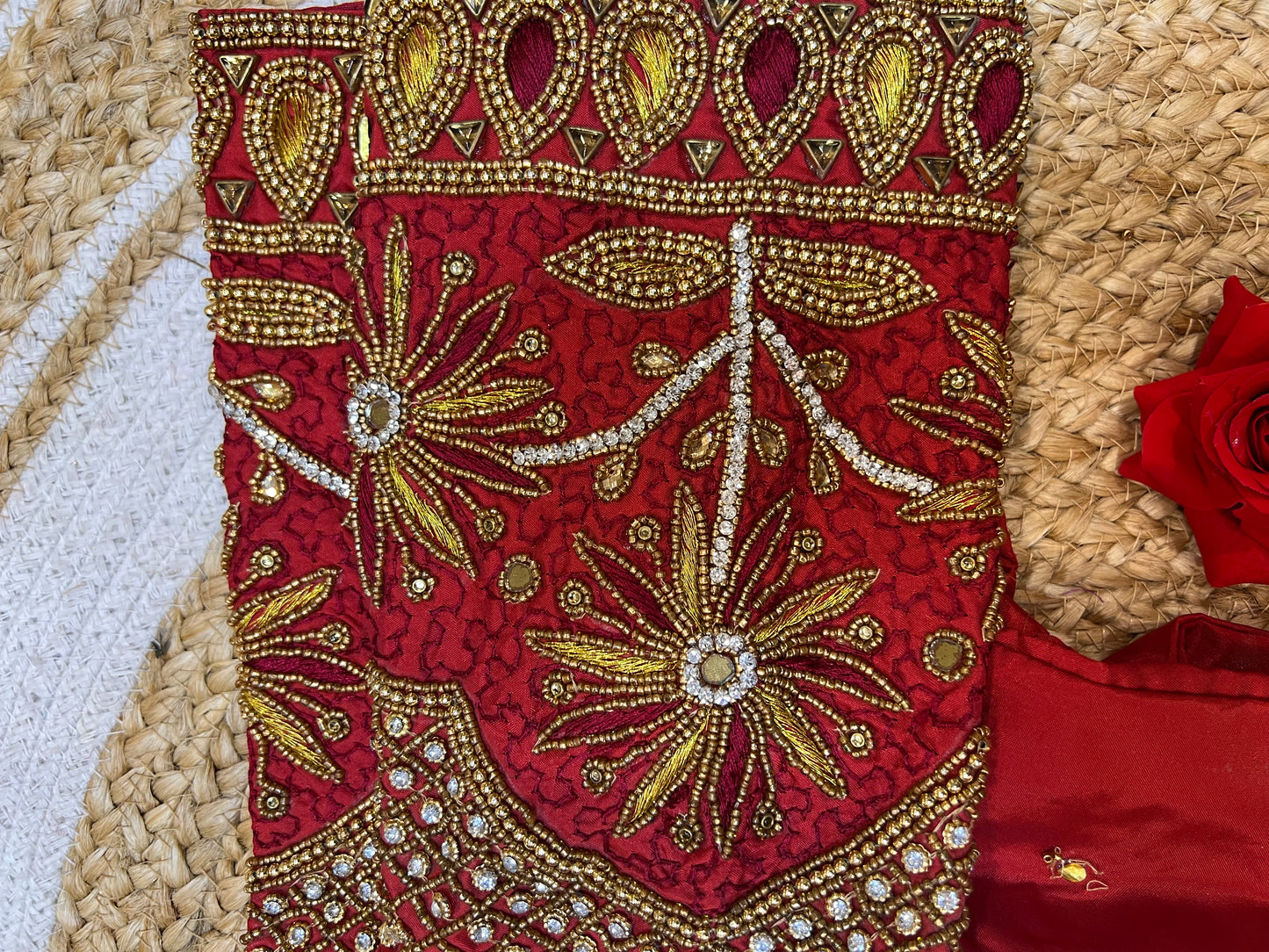 40” Bridal Aari hand Worked Sari Blouse Indian Top Choli Silk Red B40