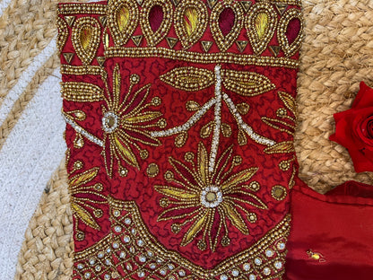 40” Bridal Aari hand Worked Sari Blouse Indian Top Choli Silk Red B40