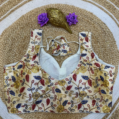 42” with margin up to 48” Size 12 Cream Sari Blouse Indian Saree Top B410