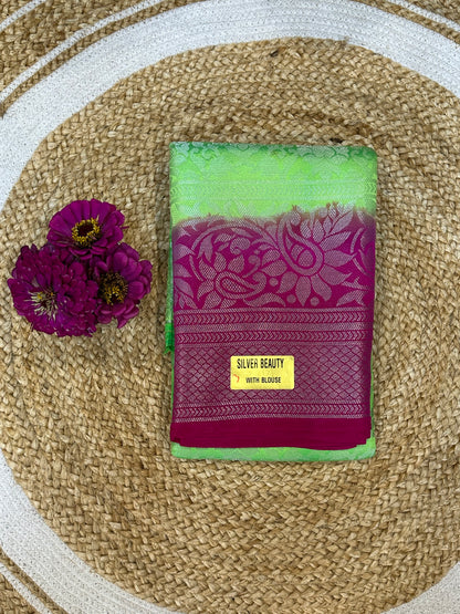 Bangalore Silk Sari Indian Fancy Saree Green & Pink S70
