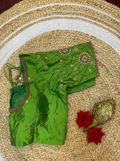 38” M Size 8 Aari Worked Sari Blouse Indian Saree Top Green B294