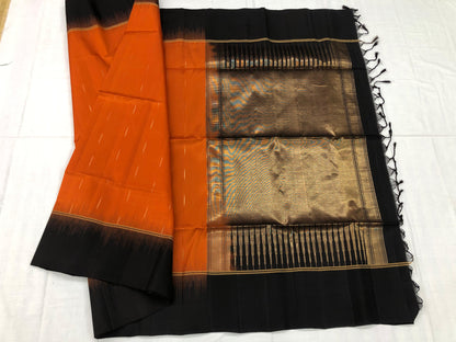 Kanchipuram Pattu Soft Silk Saree Pure Silk Bridal Sari Orange | SS9
