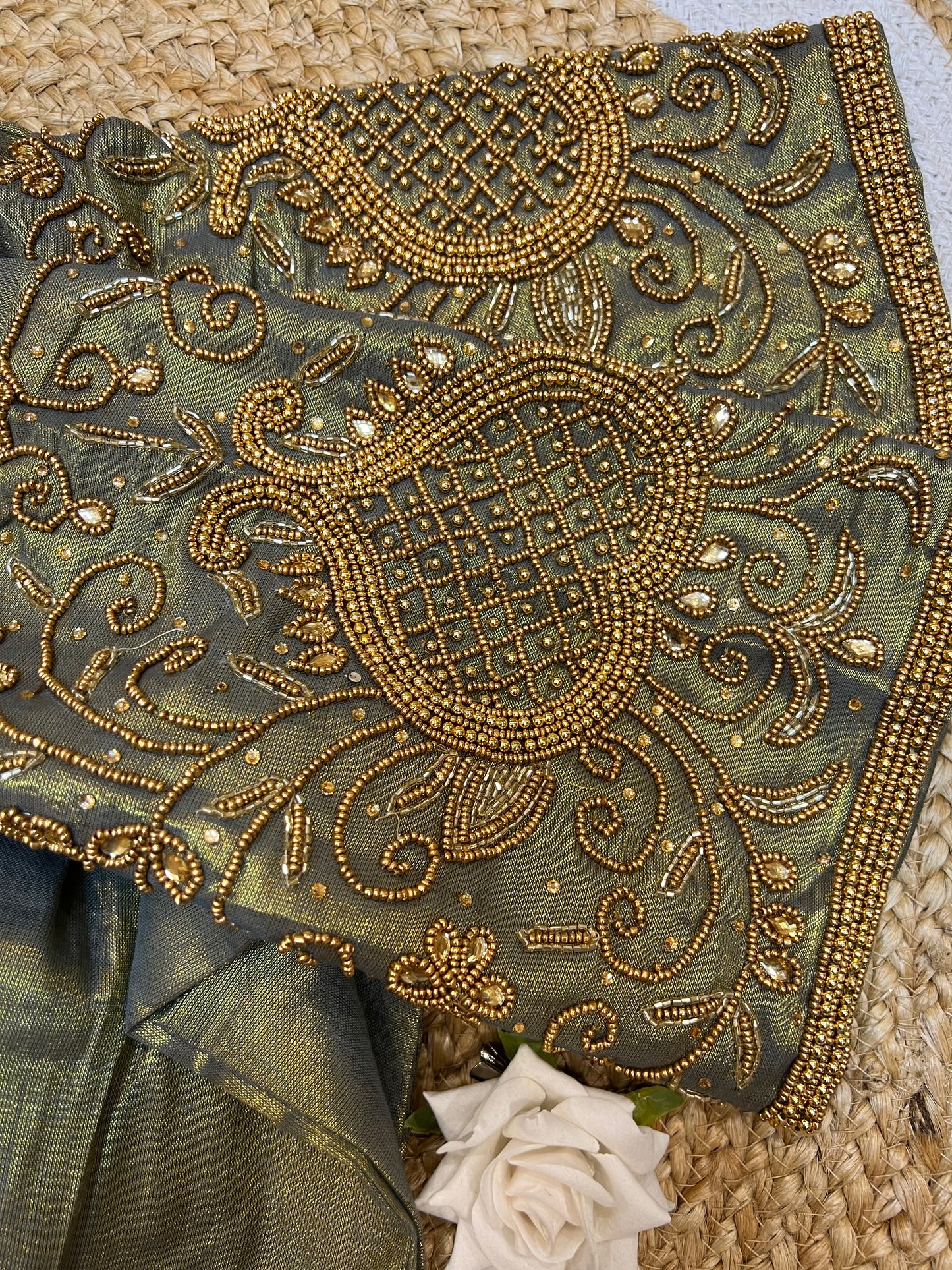 40” Aari hand Worked Sari Blouse Indian Top Choli Silk B27