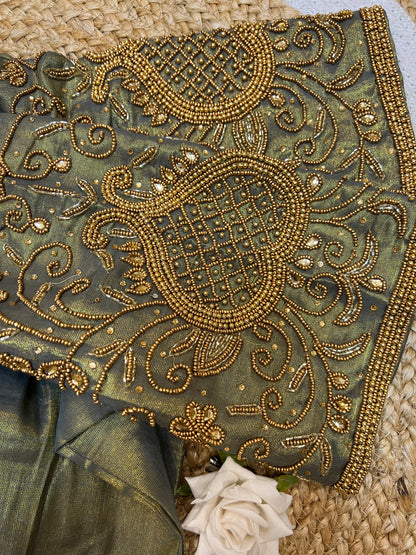 40” Aari hand Worked Sari Blouse Indian Top Choli Silk B27