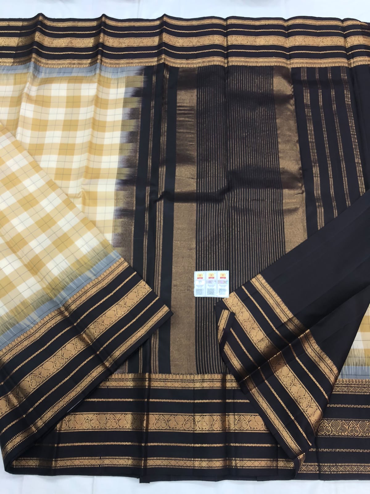 Vintage Kanchipuram Pure Silk Saree Indian Checkered Kanjivaram Sari SPK324
