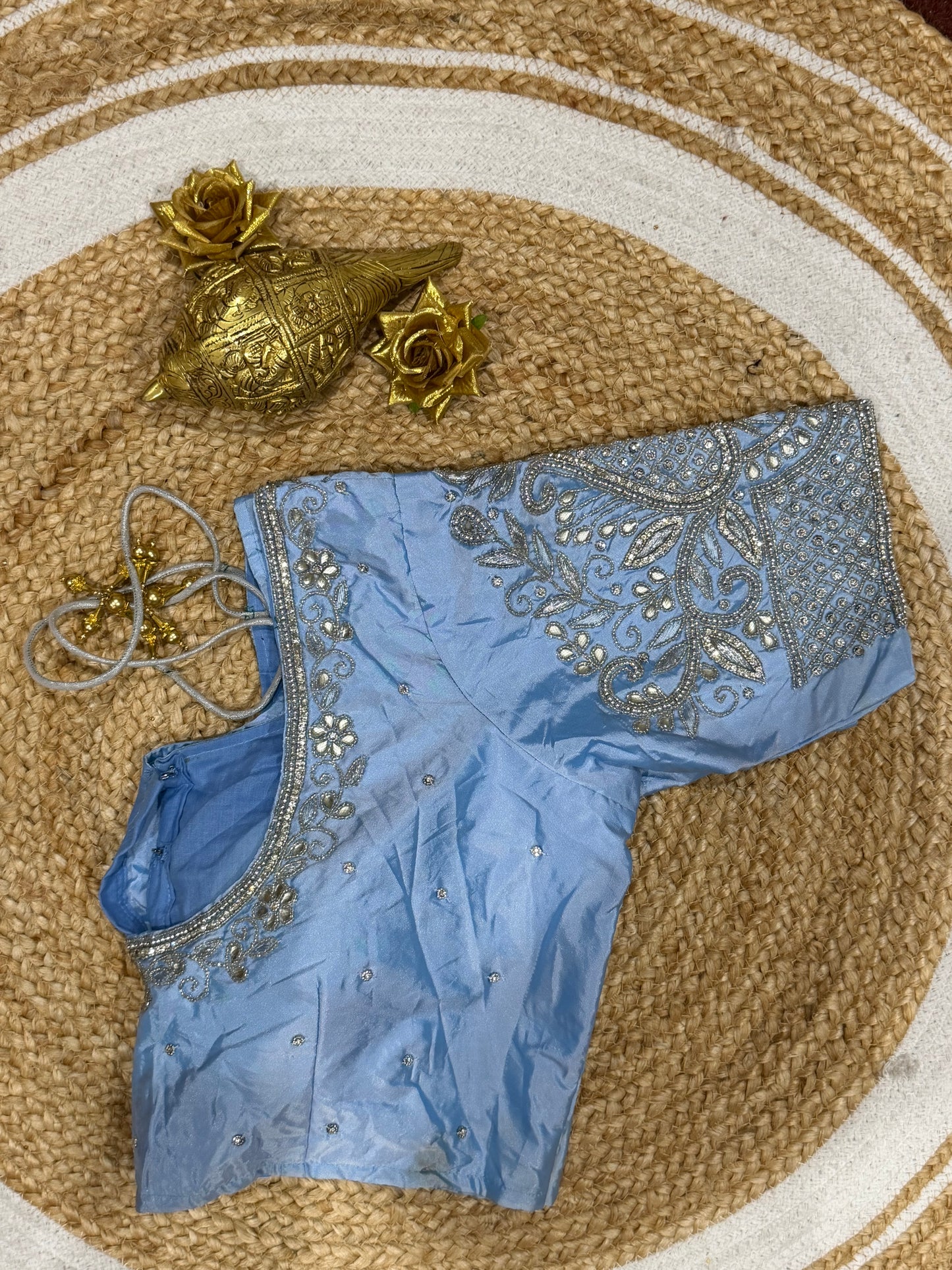 42” XL Size 12 size Aari Worked Sari Blouse Indian Saree Top Blue B164