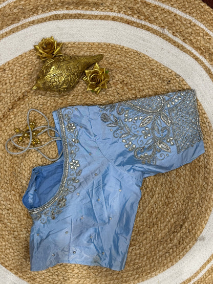 42” XL Size 12 size Aari Worked Sari Blouse Indian Saree Top Blue B164