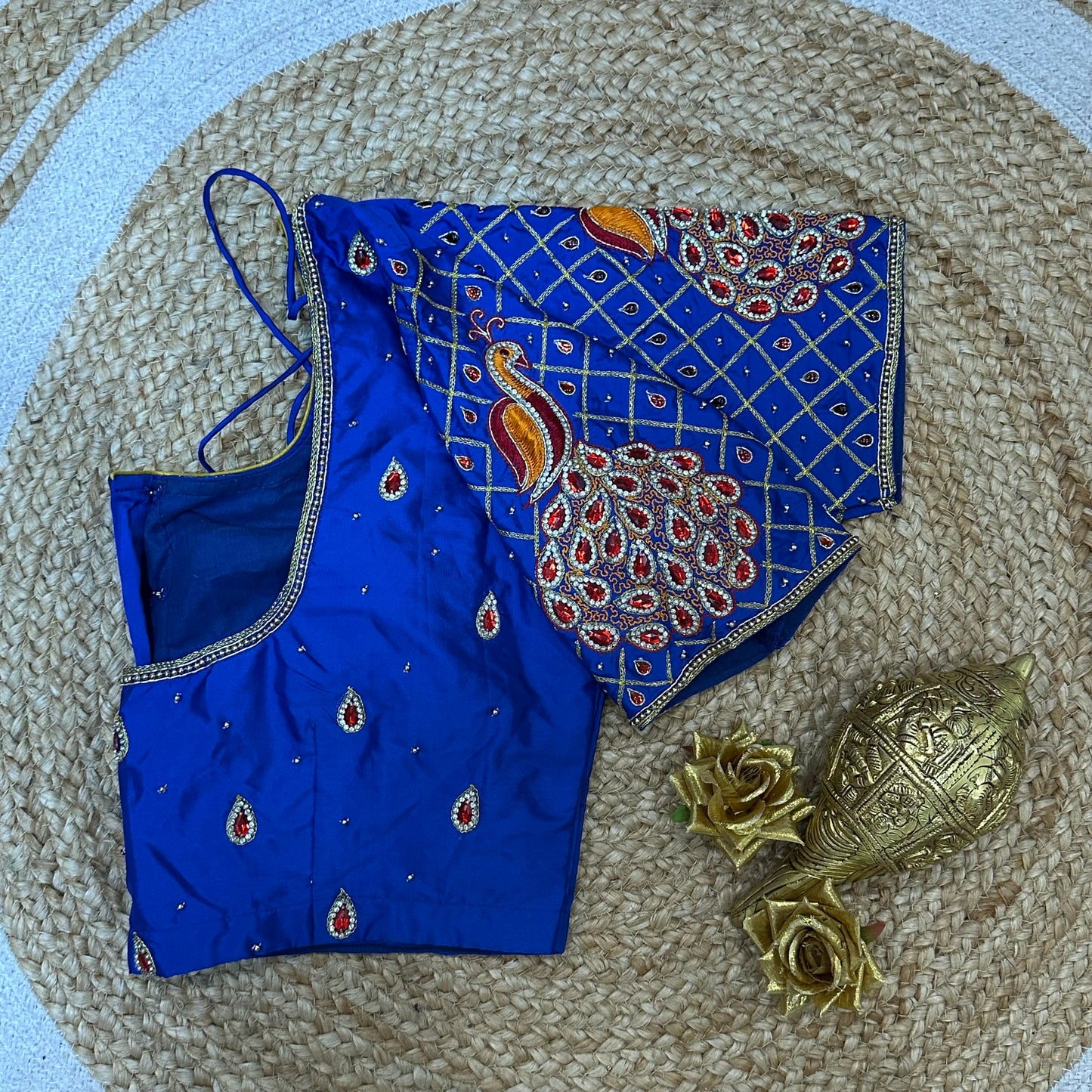 38” M Size 8 Aari Worked Sari Blouse Indian Saree Top Royal Blue B284