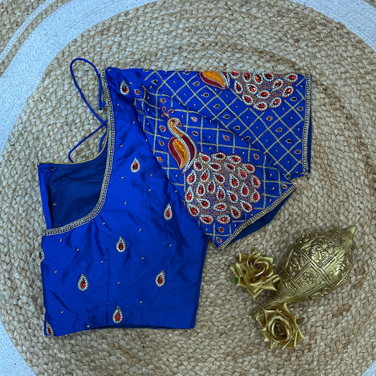 38” M Size 8 Aari Worked Sari Blouse Indian Saree Top Royal Blue B284