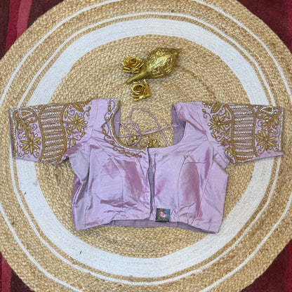 38” M Size 8 Aari Worked Sari Blouse Indian Saree Top Light Purple B282