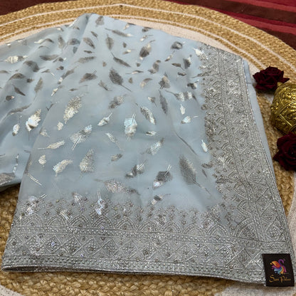 Sari Indian Fancy Party wear Georgette Grey Saree SAR11
