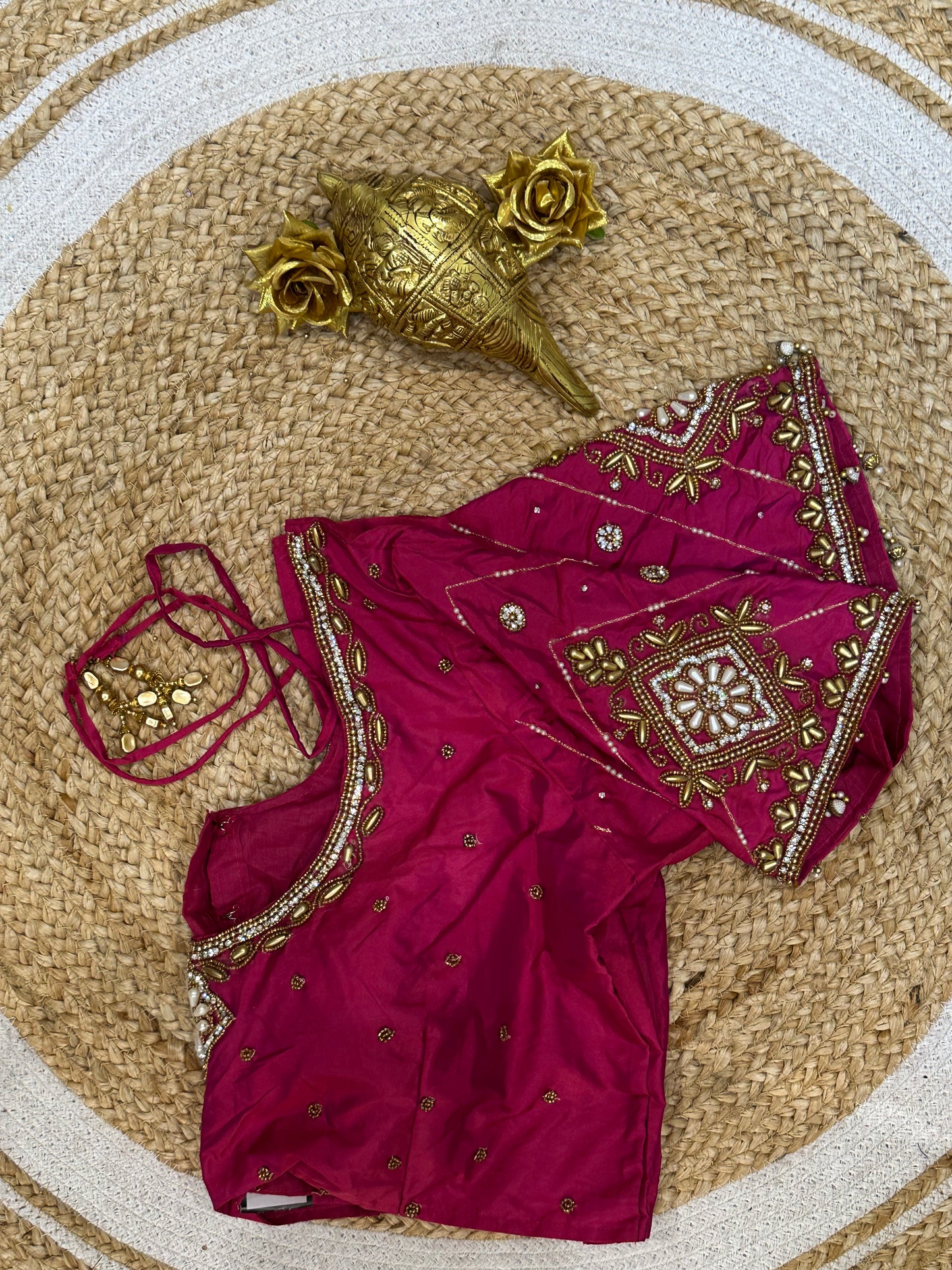 40” Size 10 Aari Worked Sari Blouse Indian Saree Top Silk Pink B79