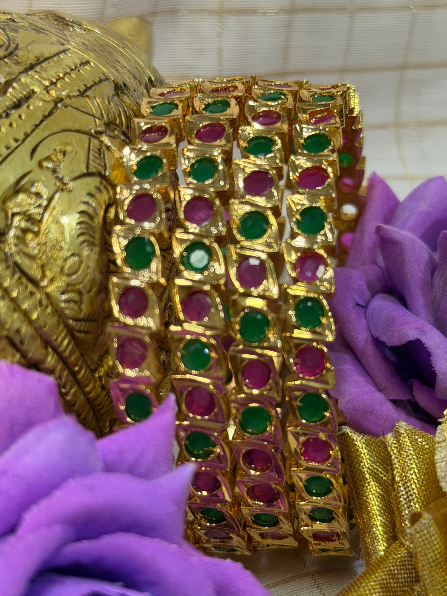 Indian Antique Impon Bangles Set Multi Hemp Stones B8