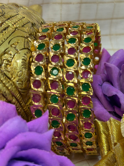 Indian Antique Impon Bangles Set Multi Hemp Stones B8