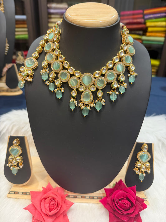 Kundan style Indian Jewellery Necklace set Mint N11