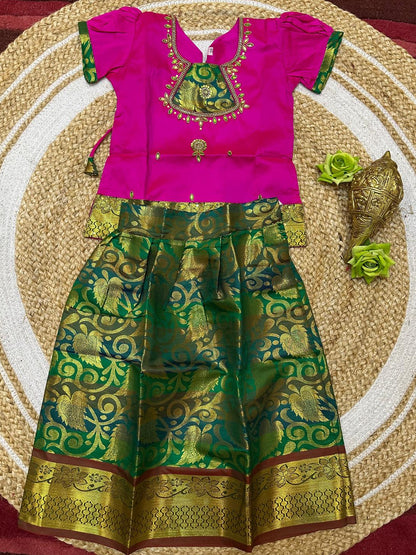 20” Size 2 Indian Lehenga Pattu Pavadai Sattai Skirt Top G3