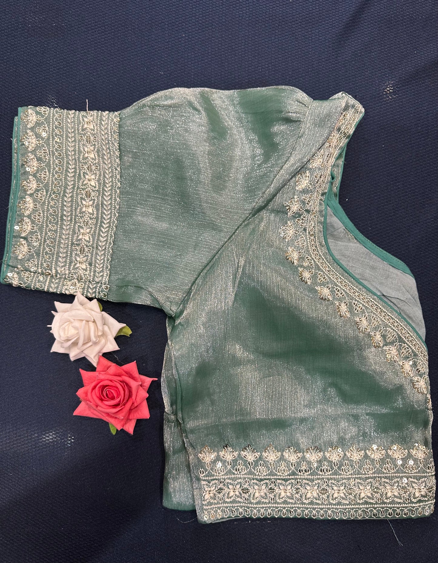 Navy Blue Sari Blouse Indian Saree Top Worked Choli B425