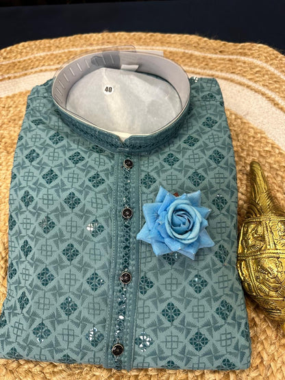 Light Blue Men’s Kurta Indian Sherwani Bollywood outfit M15