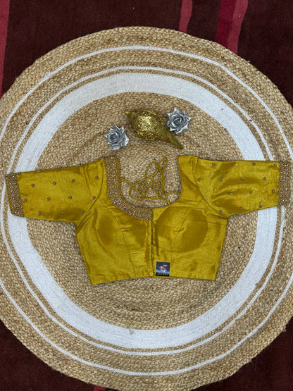 34” XS Aari Worked Sari Blouse Indian Saree Top Silk Gold B118