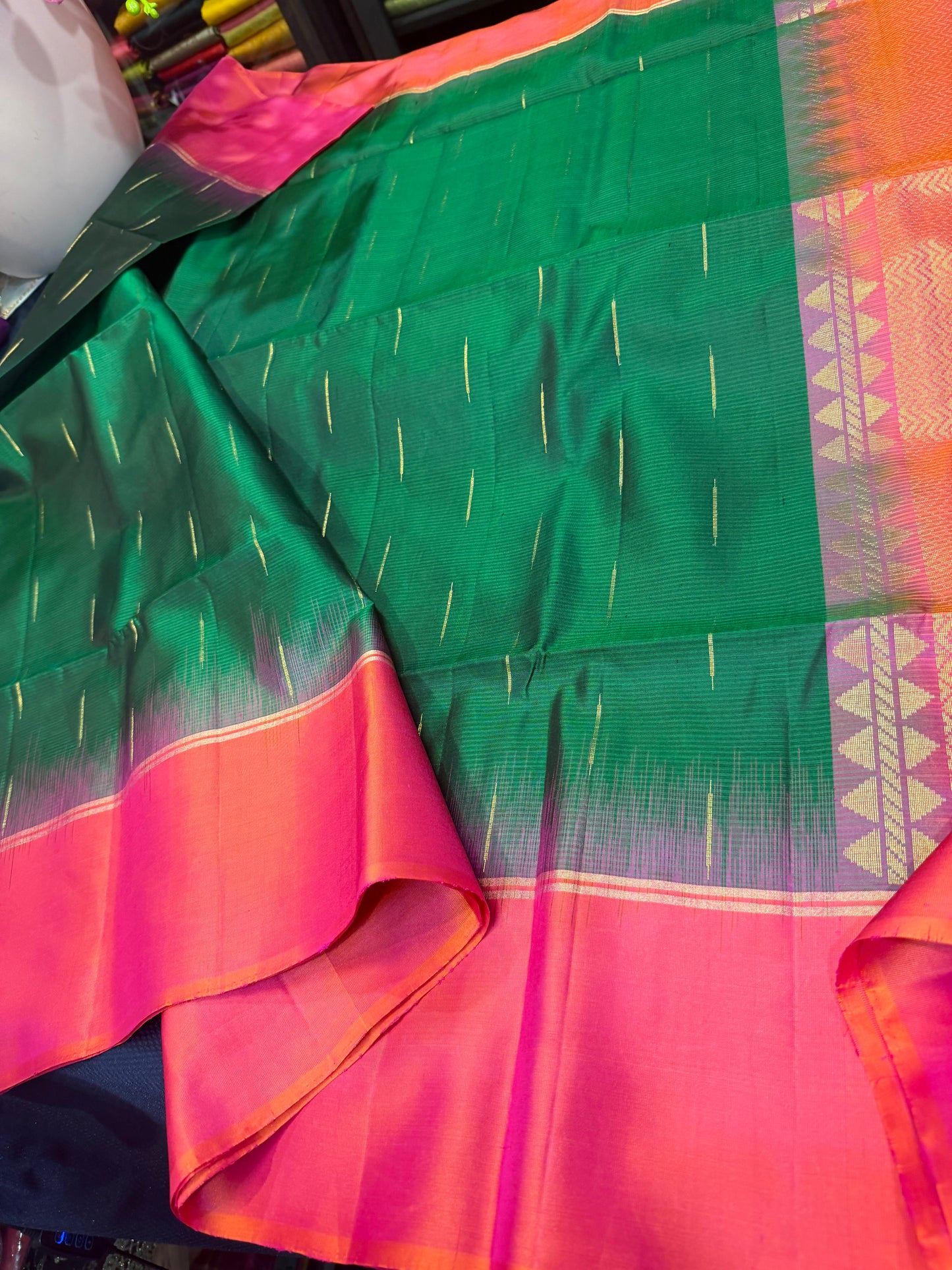 Kanchipuram Soft Silk Saree Pure Silk Sari Green Orange Colour | SS2