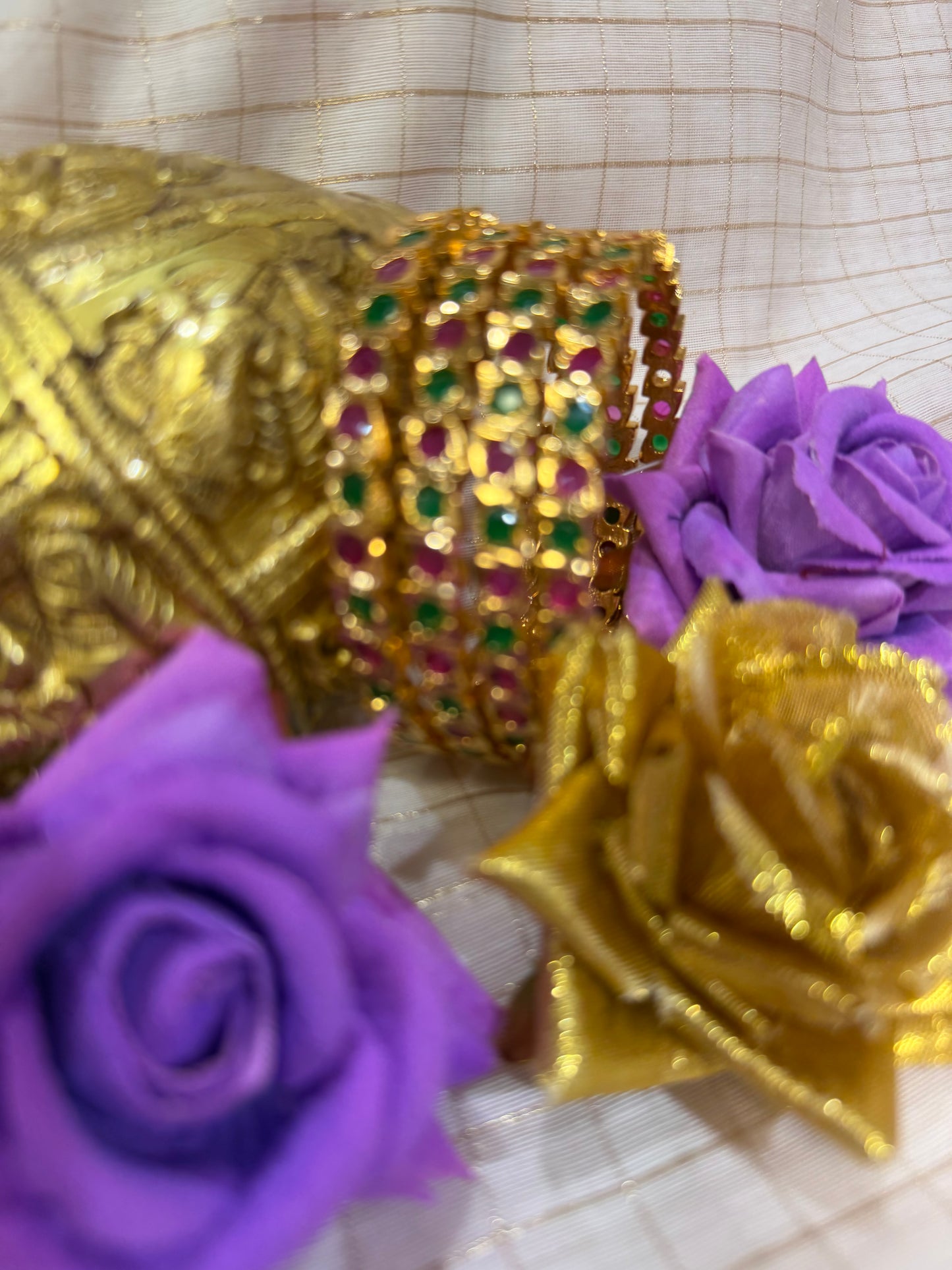 Indian Antique Impon Bangles Set Multi Hemp Stones B8