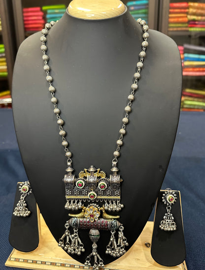 Oxidised Silver Necklace & Earrings Indian Tribal Jewellery Set N80