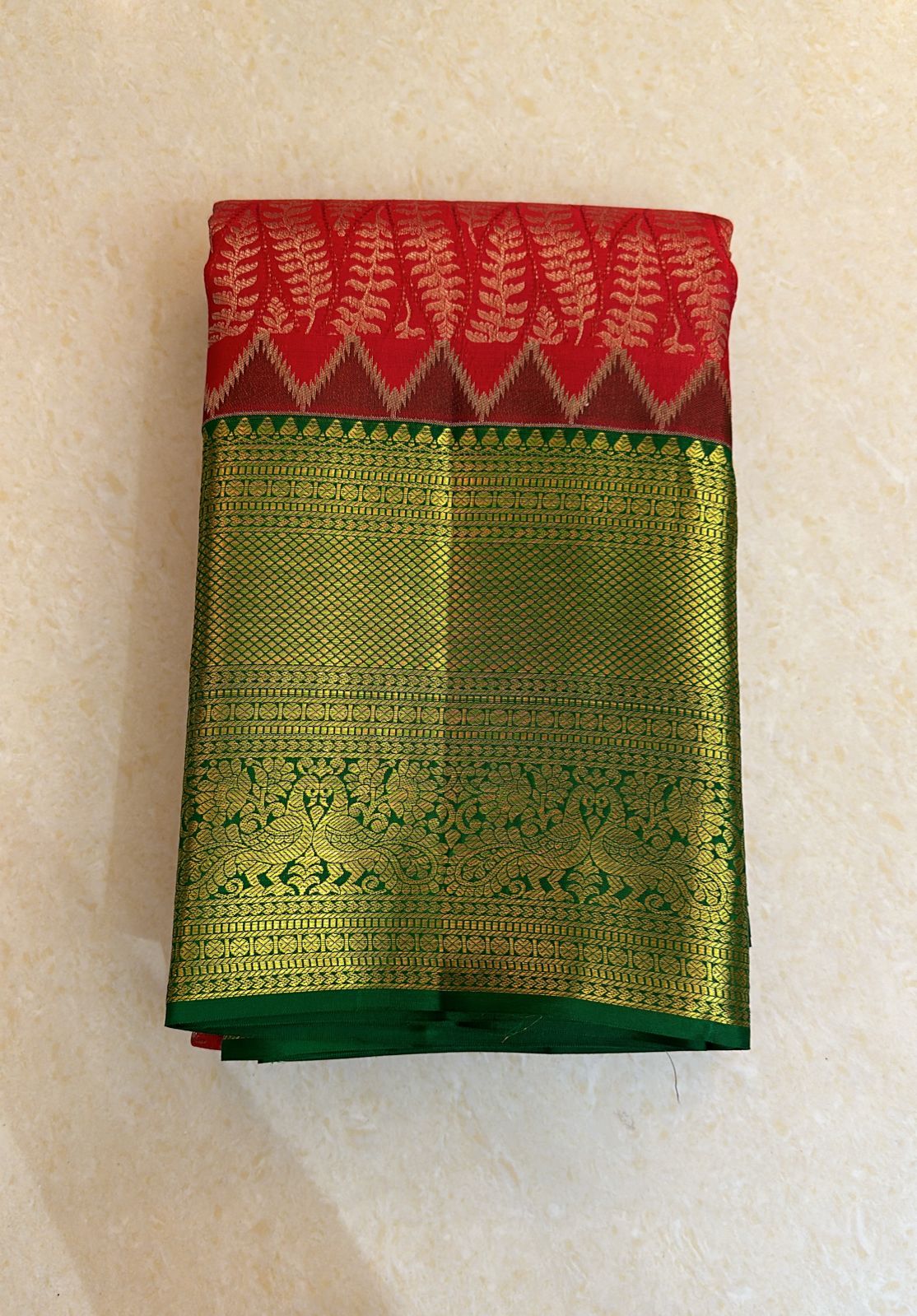 Kanchipuram Pure Silk Saree Red & Green Kanjivaram Sari| SPK150