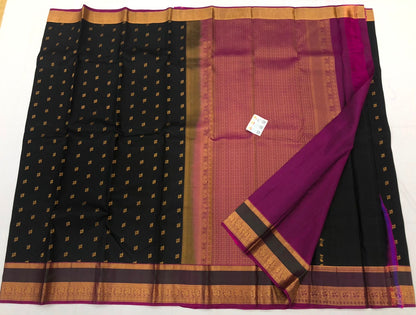 Kanchipuram Pure Silk Saree Bridal Indian Black Kanjivaram Sari SPK331