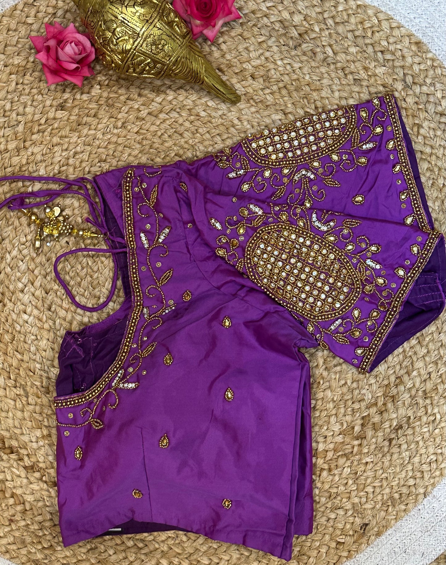 40” Size 10 Aari Worked Sari Blouse Indian Saree Top Silk Lavender B93