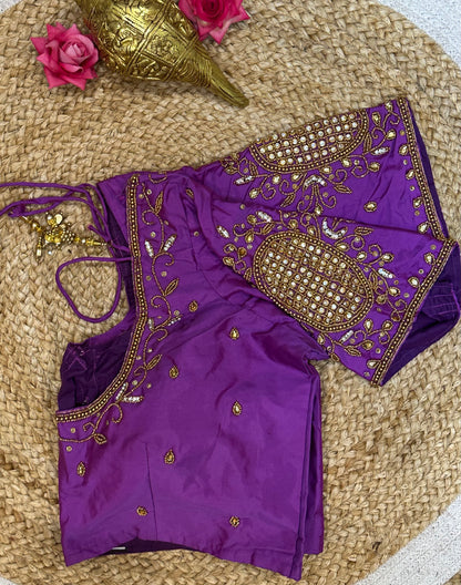 40” Size 10 Aari Worked Sari Blouse Indian Saree Top Silk Lavender B93