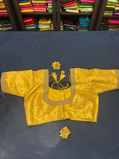 40” Aari hand Worked Sari Blouse Indian Top Choli Silk Gold B10