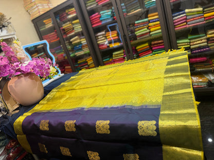 Kanchipuram Pure Silk Saree Purplish Blue Kanjivaram Sari| SPK200