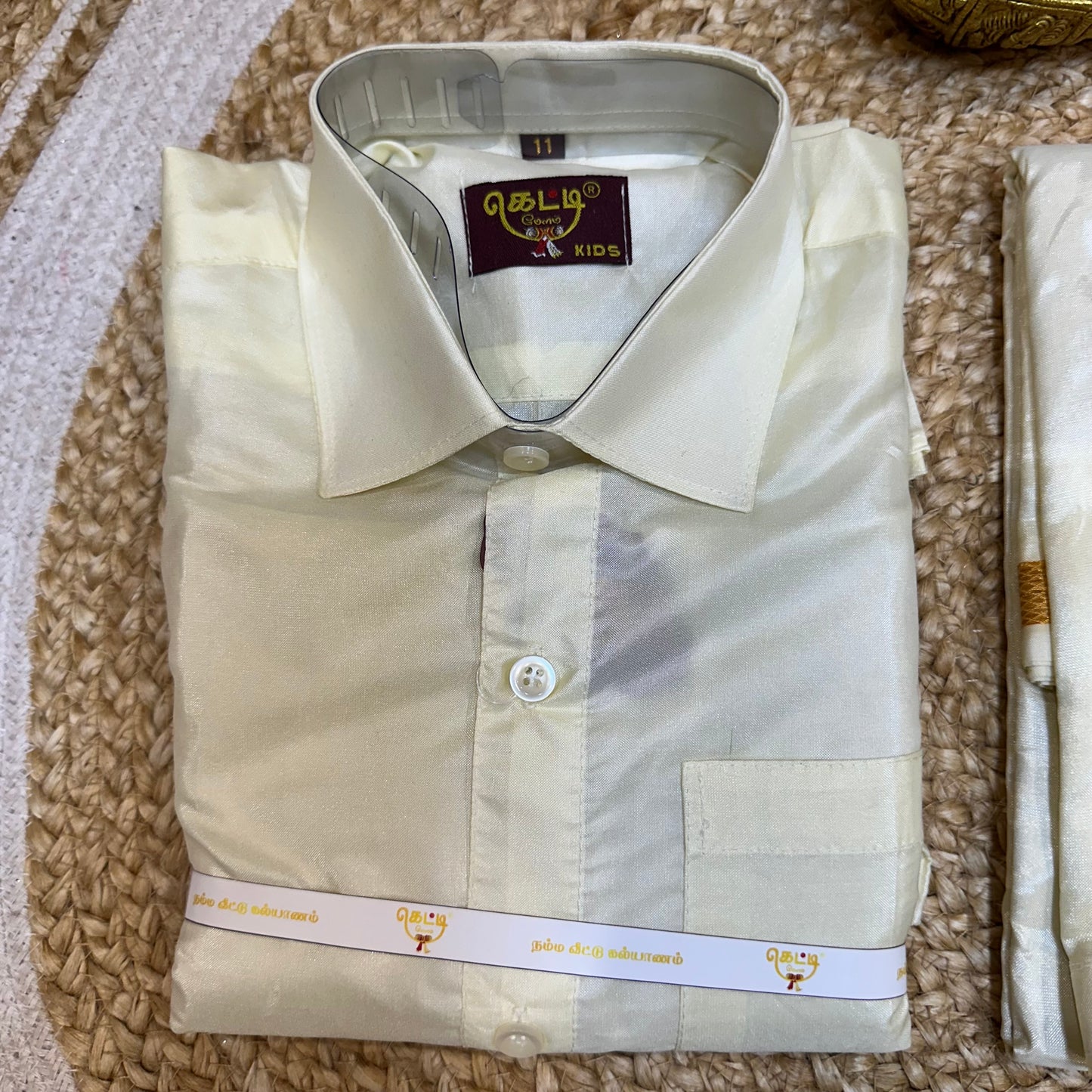 Size 6 Indian Boyswear stick & Go Vesti Shirt combo Cream Dhotti V27