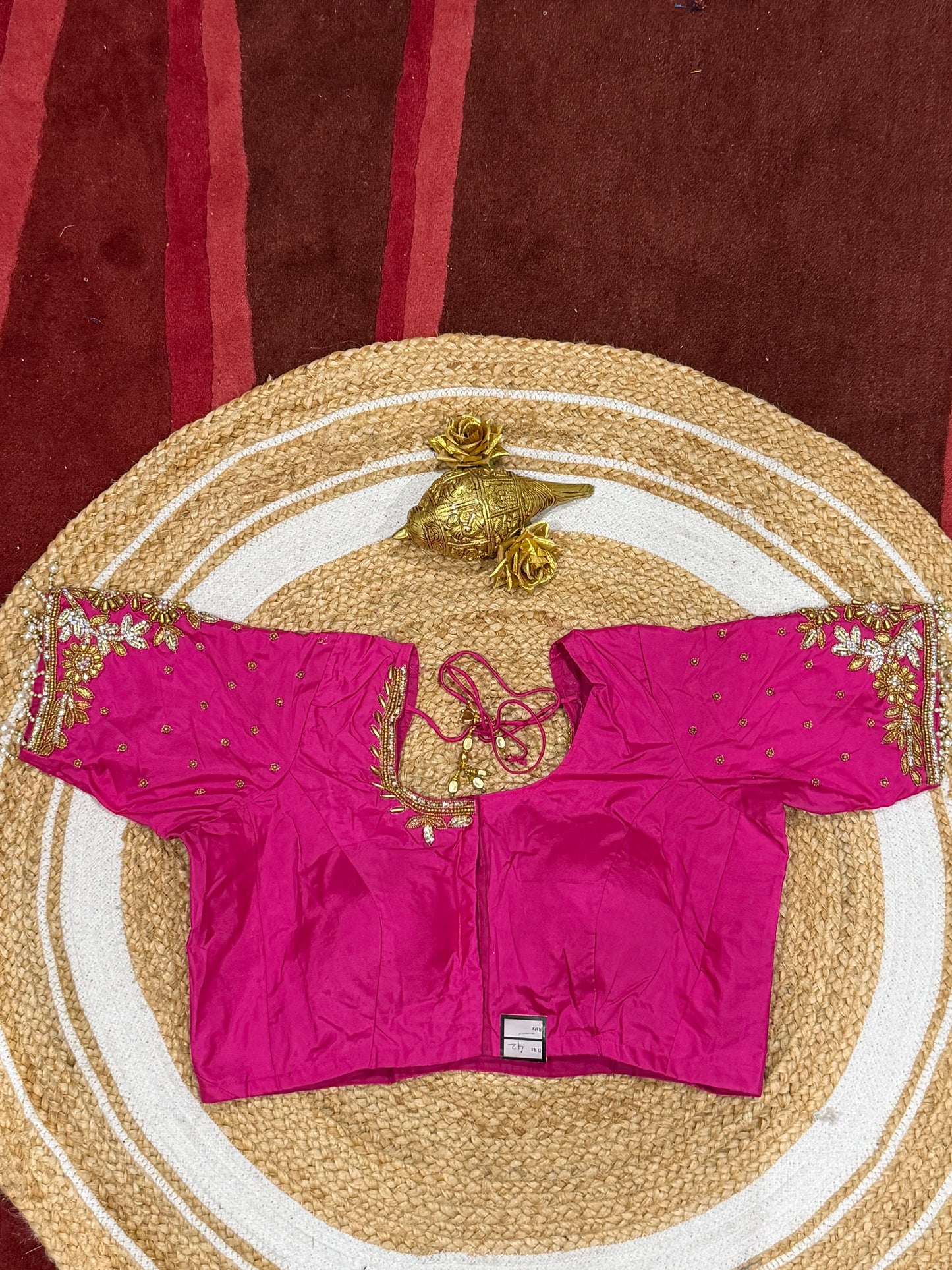 42” XL Size 12 size Aari Worked Sari Blouse Indian Saree Top Pink B170