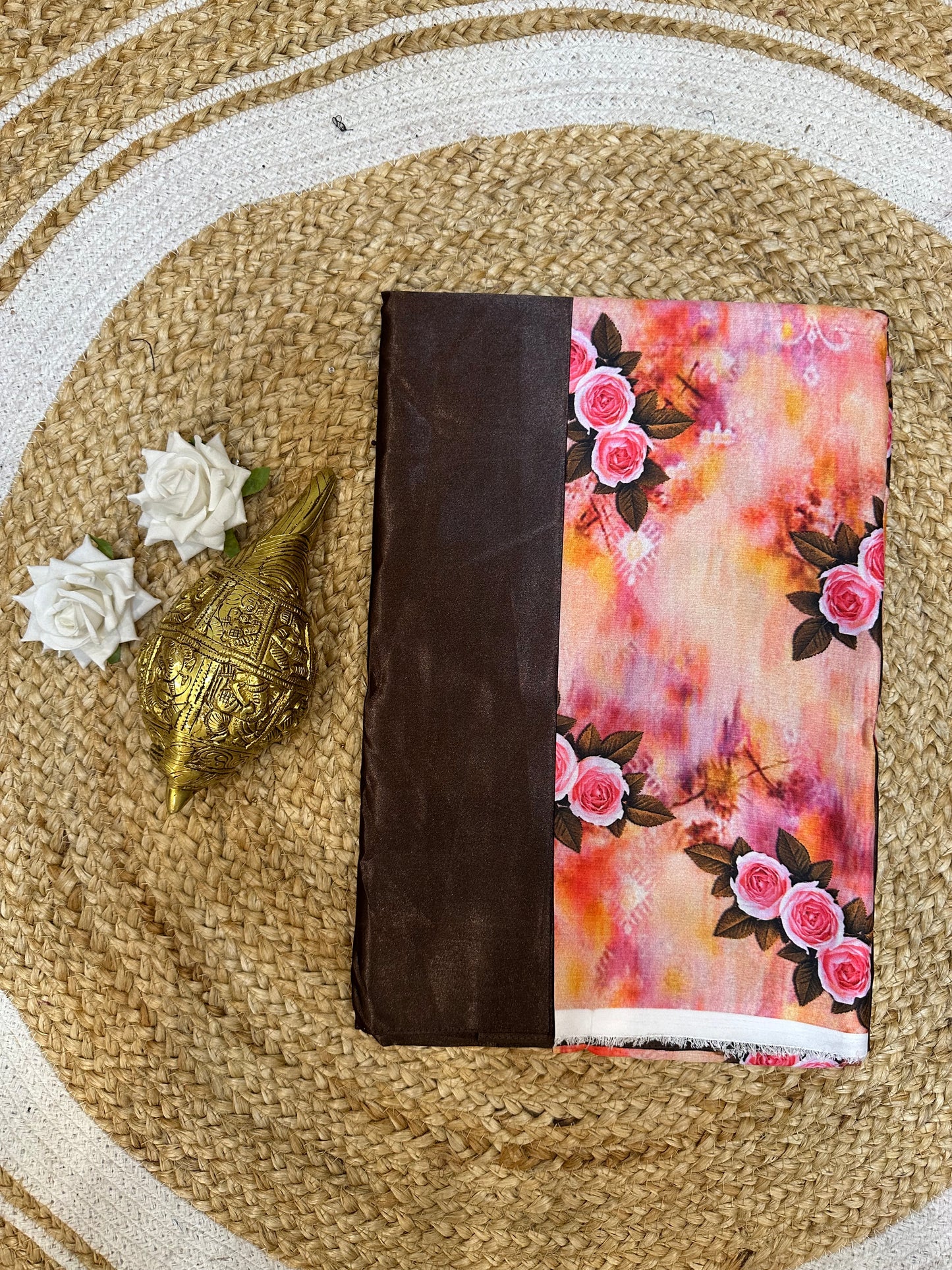 Fancy Party wear Satin Sari Indian Casual Brown Saree S89