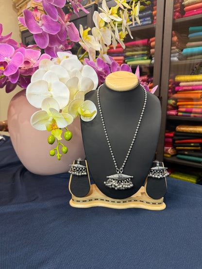 Oxidised Silver Necklace & Earrings Indian Tribal Jewellery Set N80