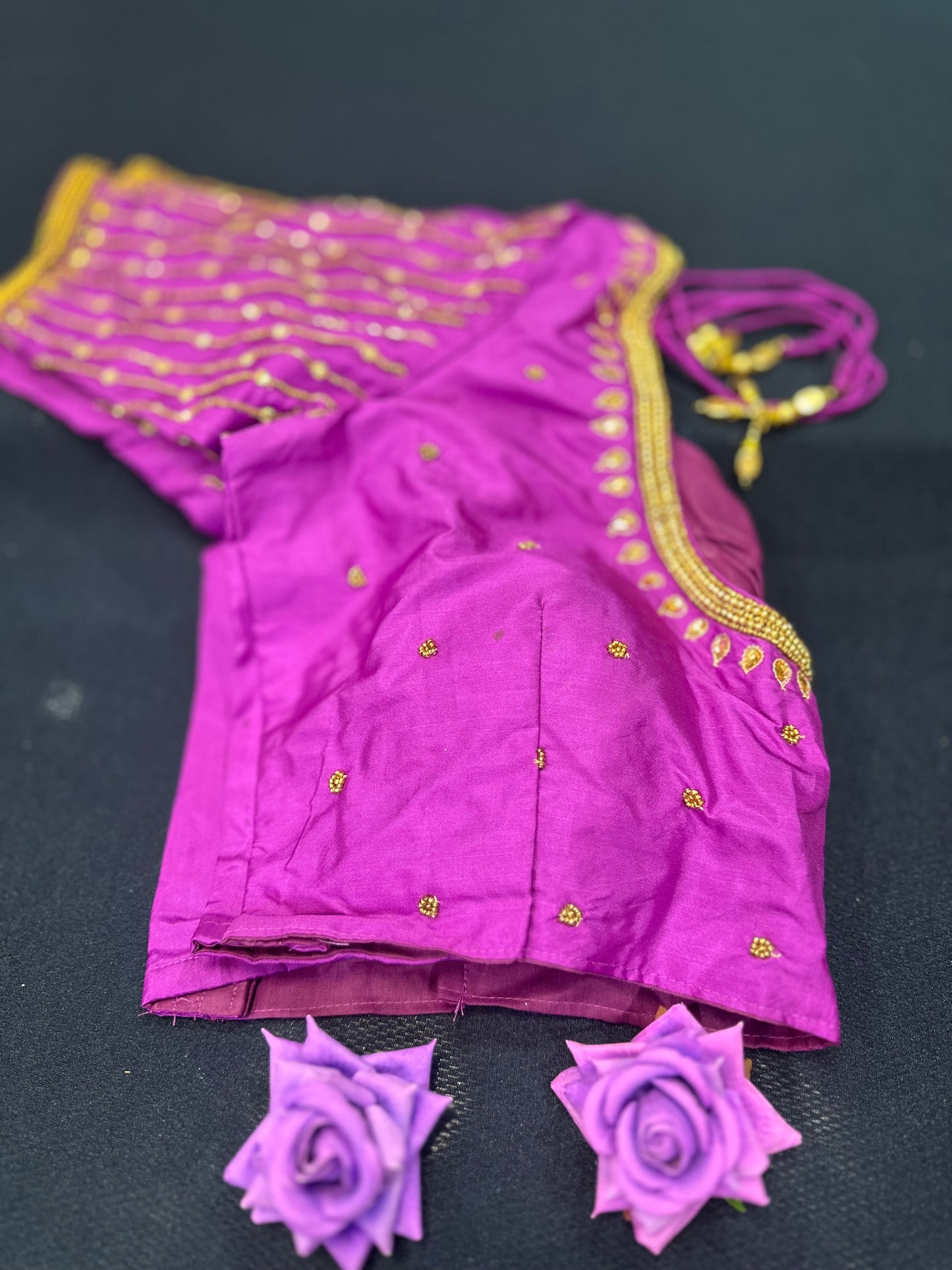 40” Aari hand Worked Sari Blouse Indian Top Choli Silk Pink B6