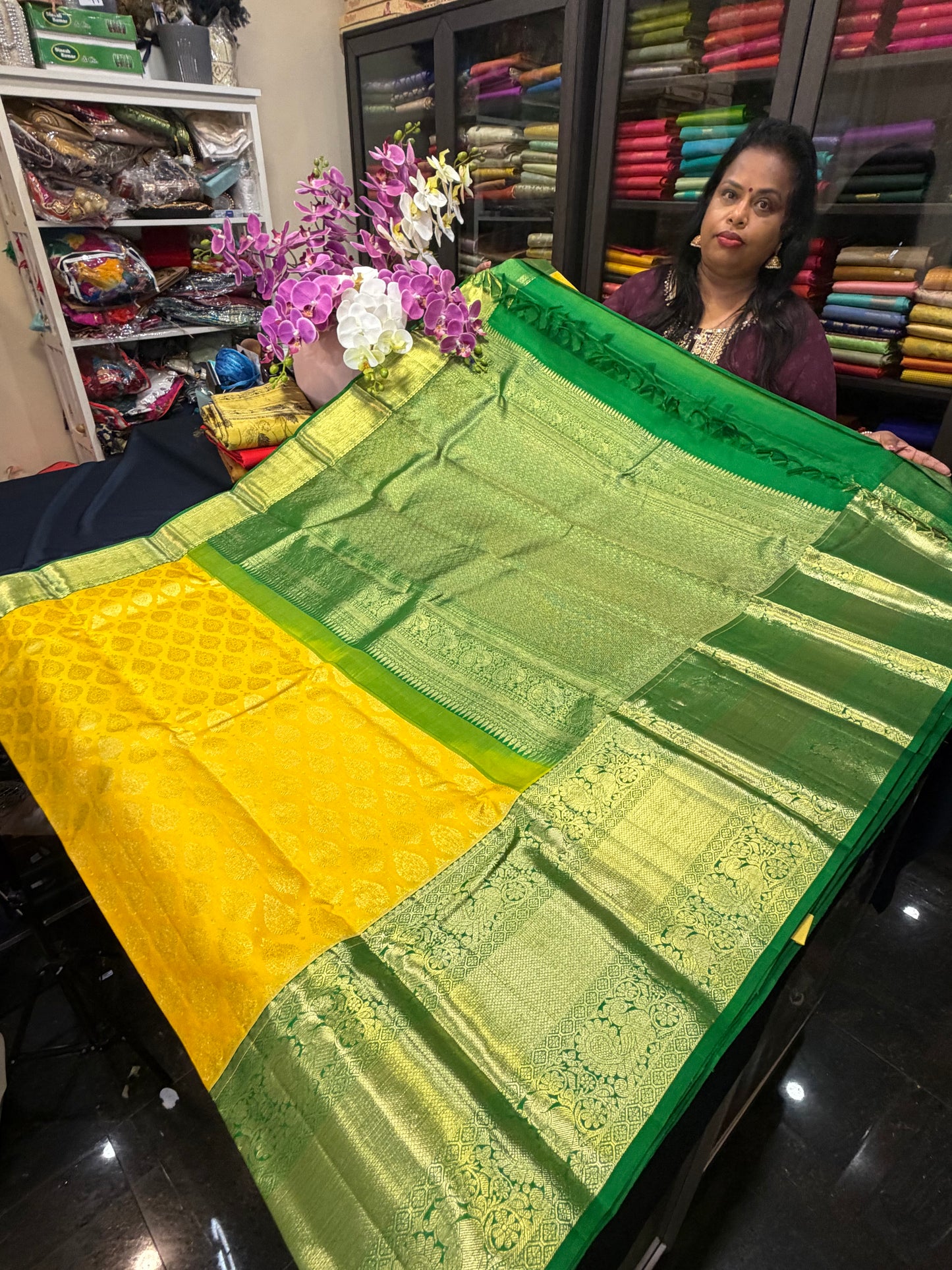Korvai Kanchipuram Pure Silk Saree Bridal Kanjivaram Sari SPK240