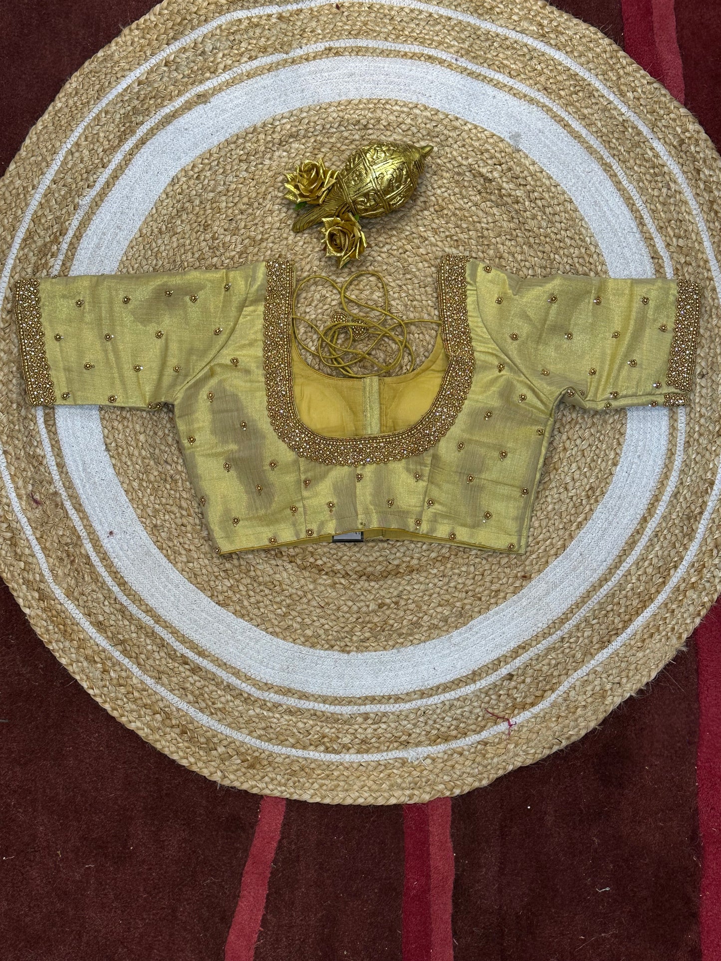 36” Small size Aari Worked Sari Blouse Indian Saree Antique Gold B206