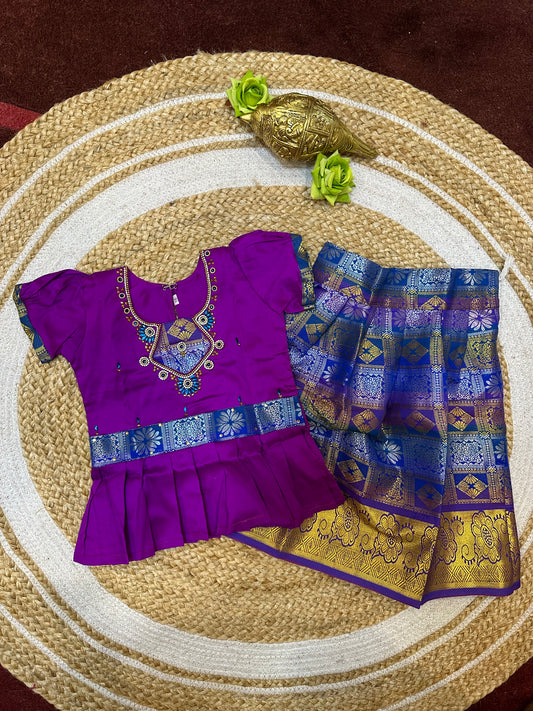 22” Size 3 Indian Lehenga Pattu Pavadai Sattai Skirt Top G41