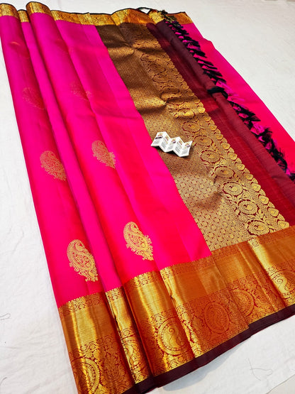 Kanchipuram Pure Silk Saree Bridal Pink Kanjivaram Sari SPK284