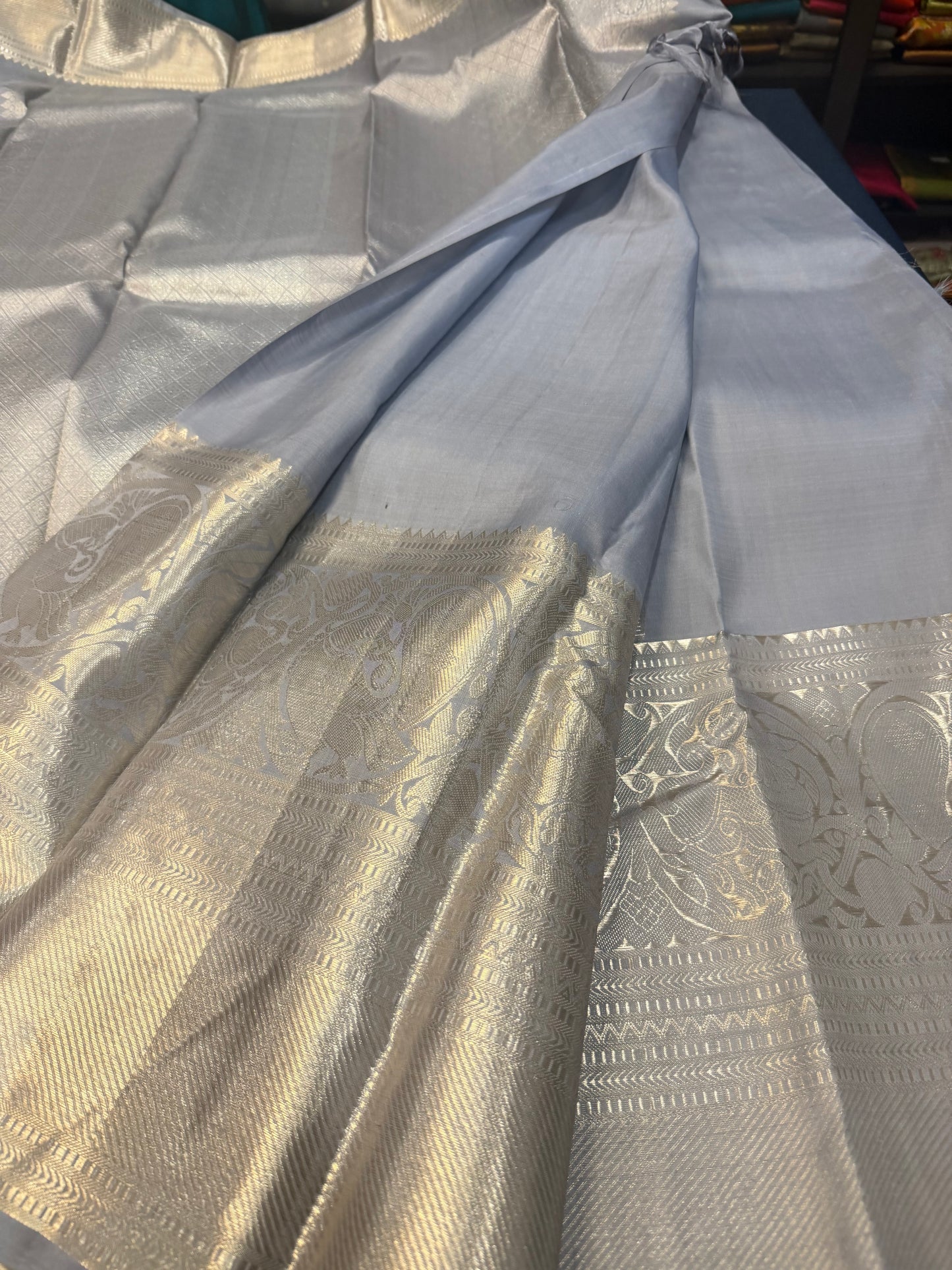 Kanchipuram Pure Silk Saree Bridal Indian Kanjivaram Sari Grey SPK339